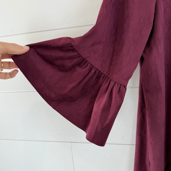Bryn Walker FRAN Bell Sleeve‎ Top Hi-Lo Hem Faux Suede Burgundy WOMEN XXL DRAPEY - Picture 5 of 11